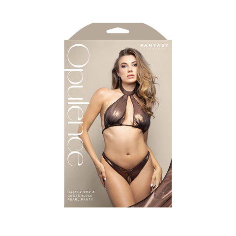 Opulence Halter Top and Crotchless Pearl Panty Set – Lingerie S/M > Clothes > Lingerie Sets