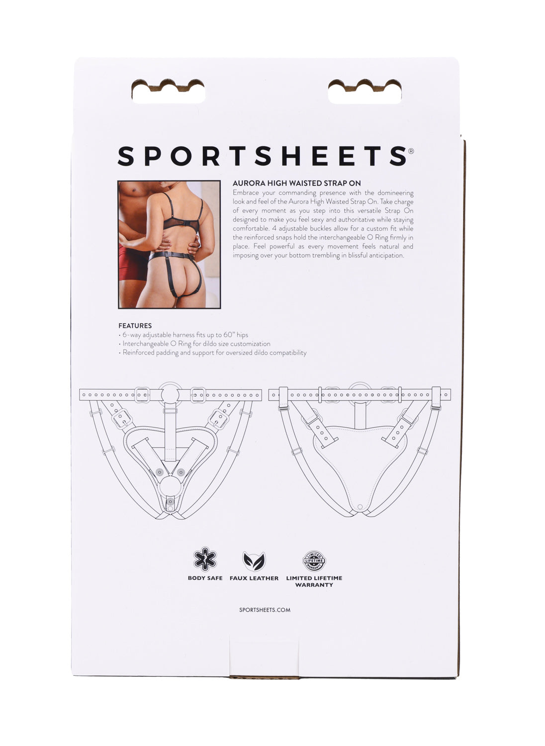 Sportsheets Aurora High Waisted Strap-On Harness (Black) Adjustable Up to 60 Inch Hips - Strap-On Harness > Dildos > Strap On Harnesses