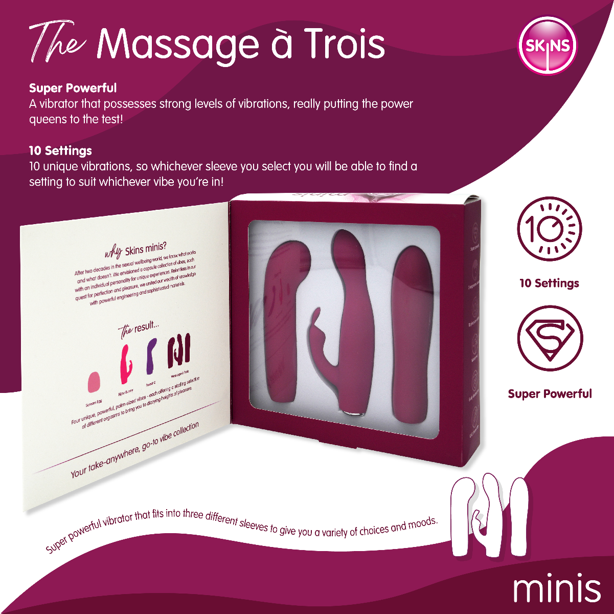 Skins Minis Massage A Trois Pleasure Set – 3 Interchangeable Covers Bullet Vibrator > Vibrators > Mini Vibrators