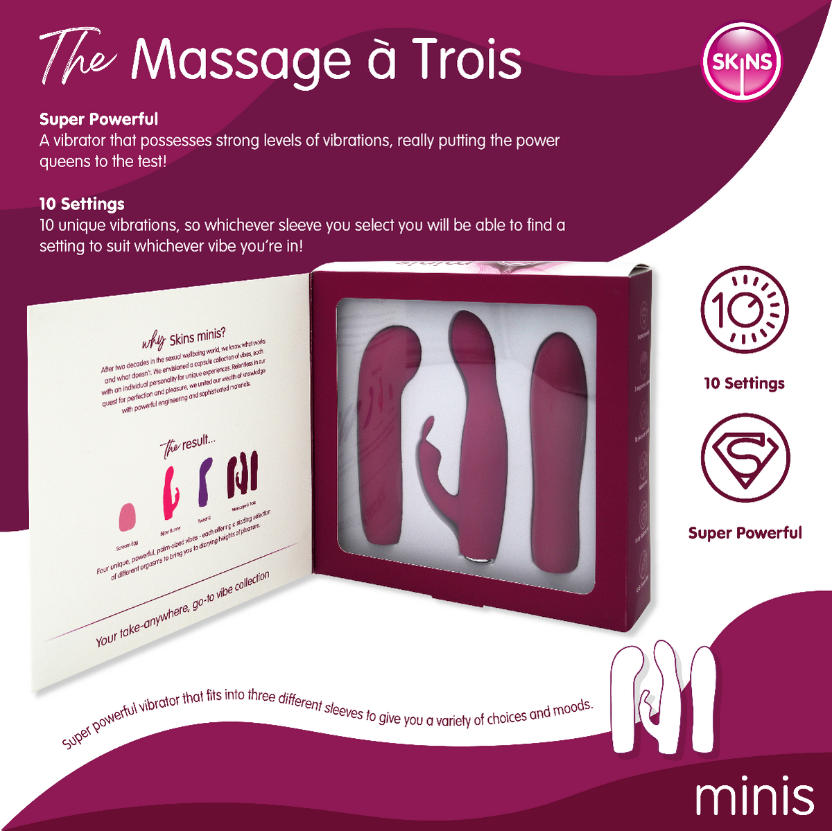 Skins Minis Massage A Trois Pleasure Set – 3 Interchangeable Covers Bullet Vibrator > Vibrators > Mini Vibrators