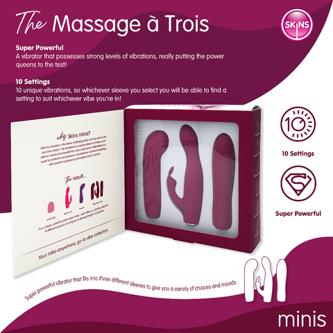 Skins Minis Massage A Trois Pleasure Set – 3 Interchangeable Covers Bullet Vibrator > Vibrators > Mini Vibrators