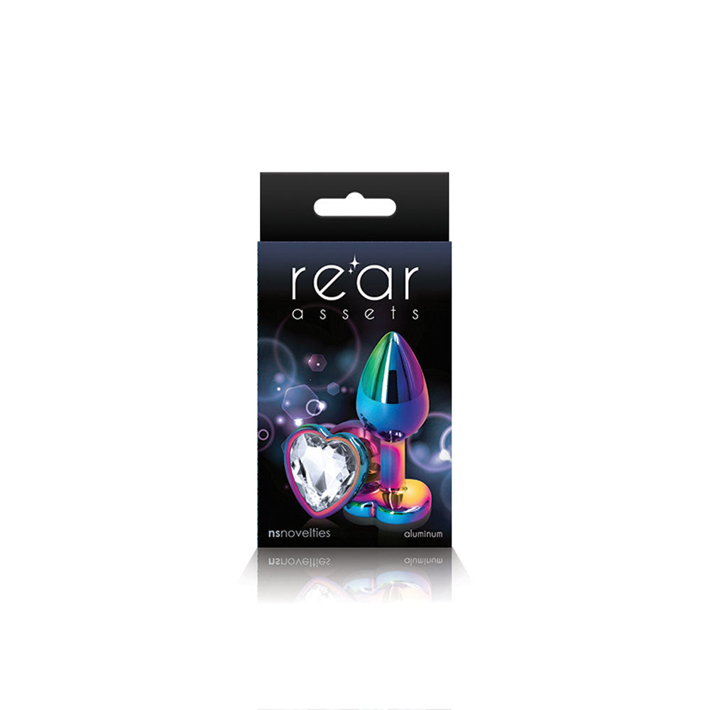 Rear Assets Multi Heart Small Metal Butt Plug with Gem Base Multi Small > Anal Range > Jewel Butt Plugs