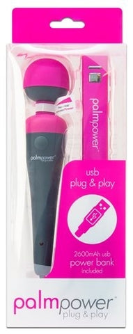 PalmPower Massage Wand Plug and Play with Power Bank Pink Electric Massager