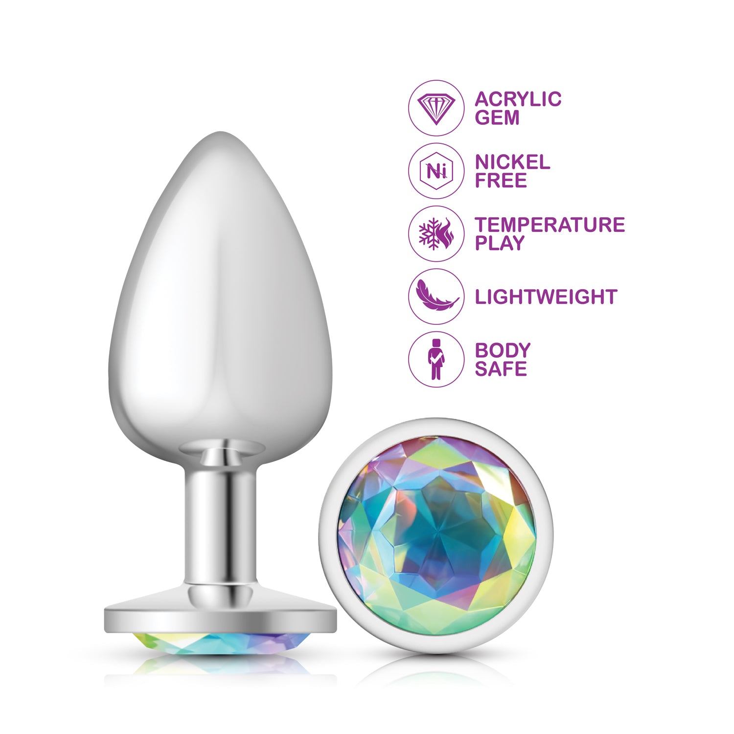 Cheeky Charms Silver Round Butt Plug with Clear Iridescent Jewel Large > Anal Range > Jewel Butt Plugs