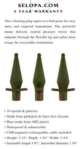 Selopa The Private Vibrating Plug 13cm x 3.5cm Green Butt Plugs - Vibrating