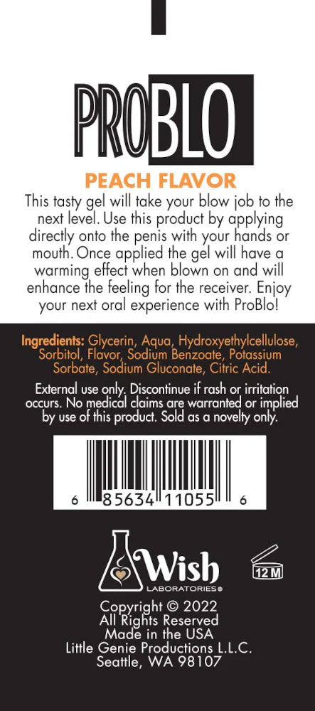 ProBlo Oral Pleasure Gel Peach Flavoured Blowjob Gel 29ml Tube > Lube > Oral Gels & Sprays
