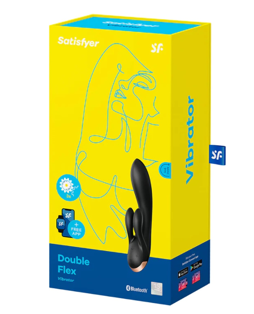 Satisfyer Double Flex App Rabbit Vibrator Black 8 Inch Black VIBRATORS-RABBIT