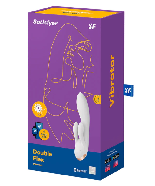 Satisfyer Double Flex App Rabbit Vibrator White 8 Inch White VIBRATORS-RABBIT