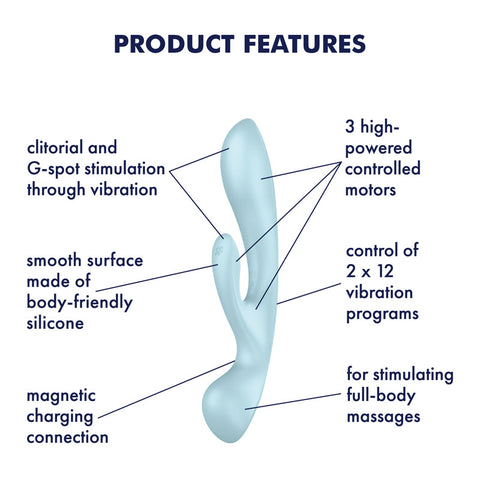 Satisfyer Triple Oh Light Blue VIBRATORS-RABBIT