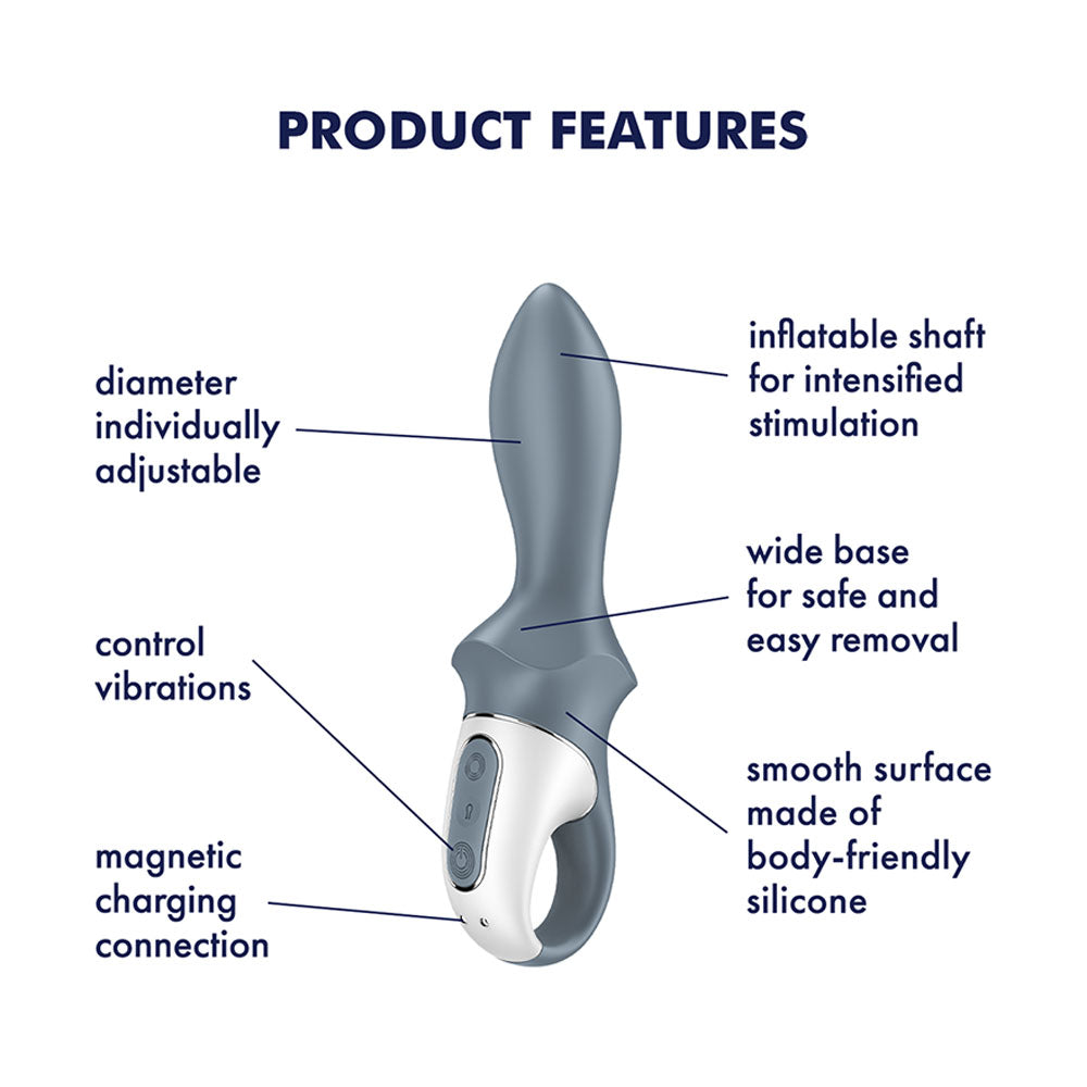 Satisfyer Air Pump Booty 1 Grey Inflatable Anal Vibrator 12 Vibes Butt Plugs - Vibrating