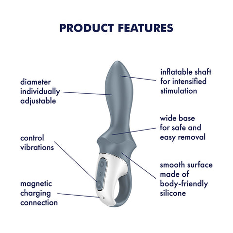 Satisfyer Air Pump Booty 1 Grey Inflatable Anal Vibrator 12 Vibes Butt Plugs - Vibrating