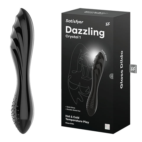 Satisfyer Dazzling Crystal 1 - Black 7.25 Inch Glass Dildo Black DONGS Glass