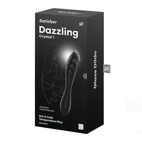 Satisfyer Dazzling Crystal 1 - Black 7.25 Inch Glass Dildo Black DONGS Glass