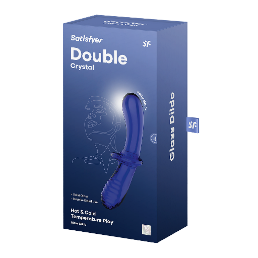 Satisfyer Double Crystal Blue - Glass Dildo for Temperature Play Blue DONGS Glass