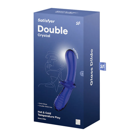 Satisfyer Double Crystal Blue - Glass Dildo for Temperature Play DONGS Glass