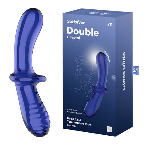 Satisfyer Double Crystal Blue - Glass Dildo for Temperature Play Blue DONGS Glass