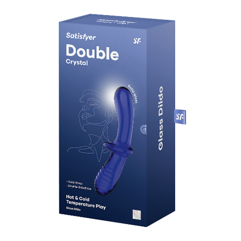 Satisfyer Double Crystal Blue - Glass Dildo for Temperature Play Blue DONGS Glass