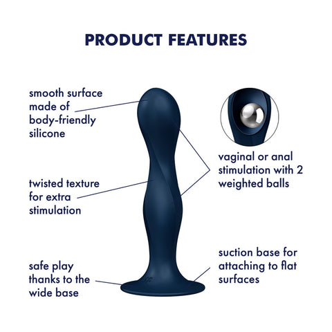 Satisfyer Double Ball-R Dildo Blue 7 Inch Pleasure Toy Butt Plugs - Vibrating