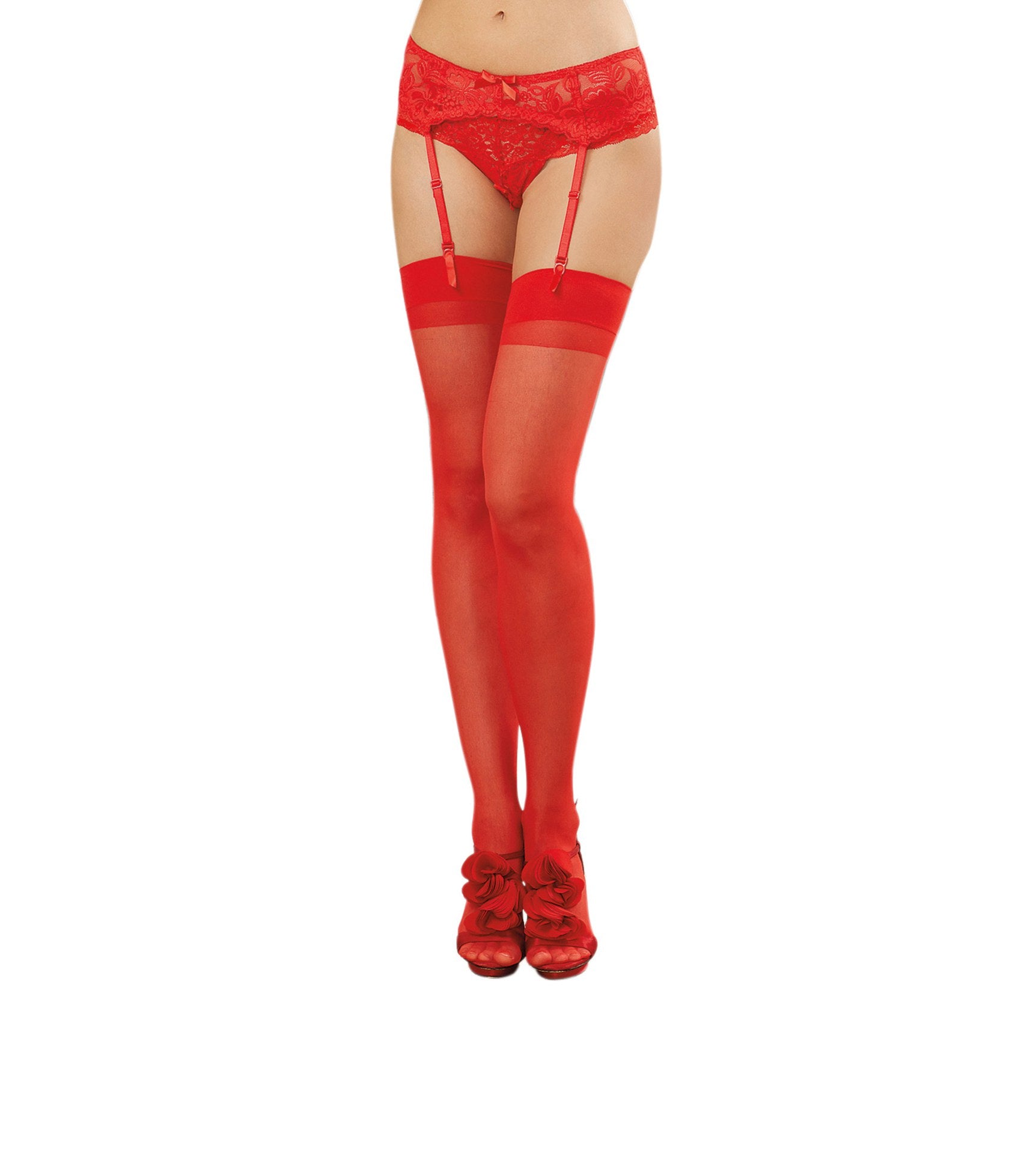 Dreamgirl Back Seam Sheer Thigh High Stockings Red Hosiery