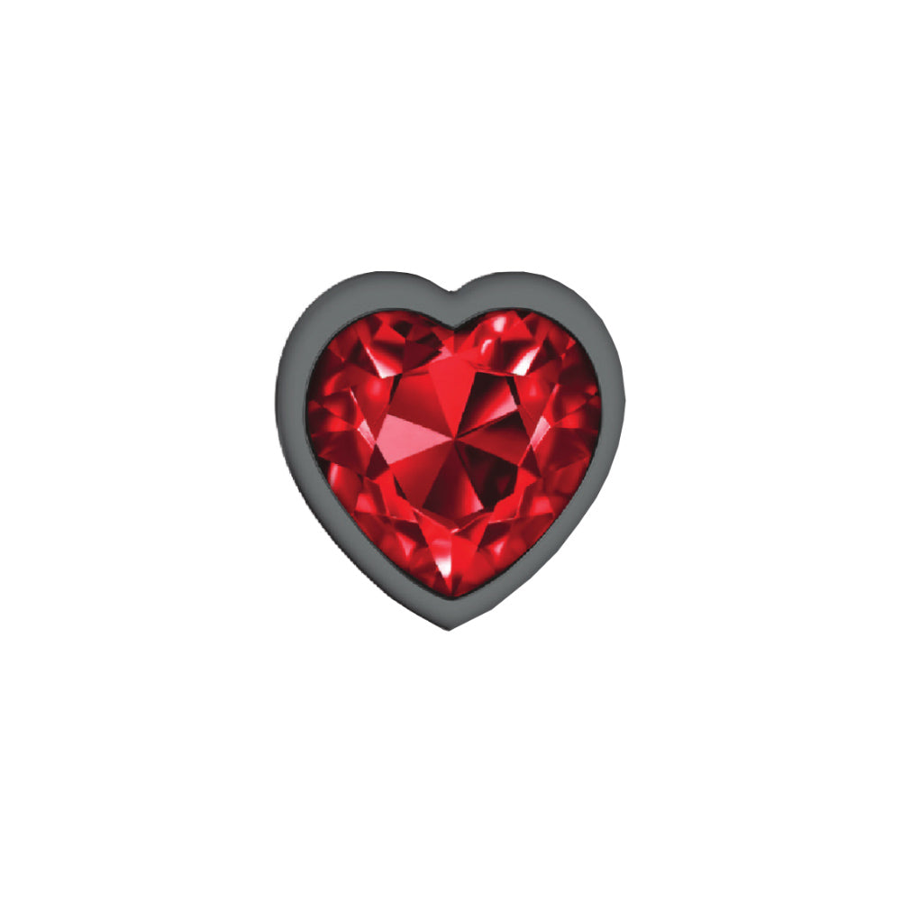 Cheeky Charms Gunmetal Butt Plug with Heart Red Jewel Small > Anal Range > Jewel Butt Plugs