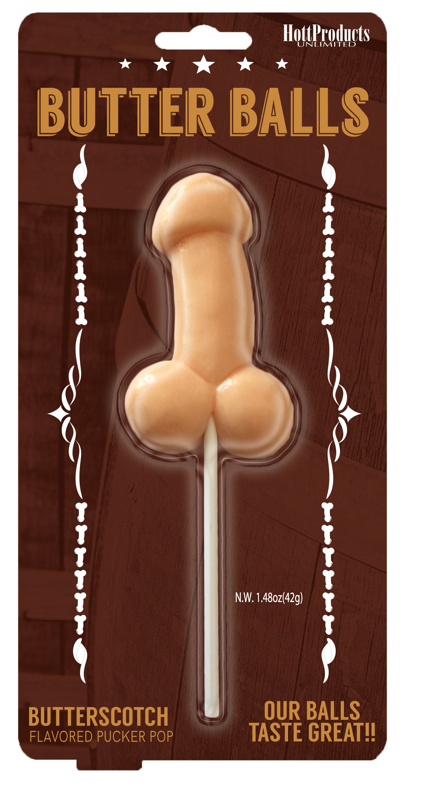 Butterballs Butterscotch Pecker Lollipop – Flavored Edible Beige Party Supplies