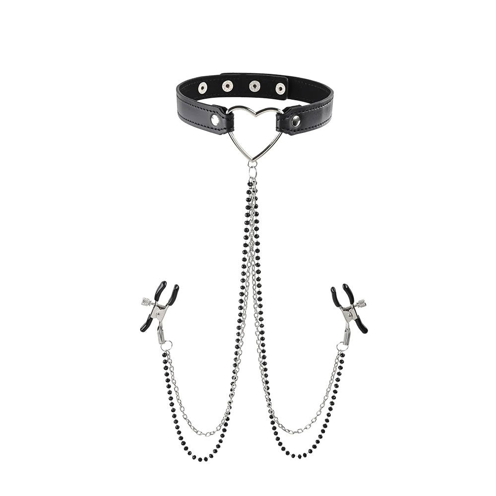 Sex & Mischief Amor Adjustable Collar with Nipple Clamps – Erotic Clothing > Sex Toys > Nipple Clips