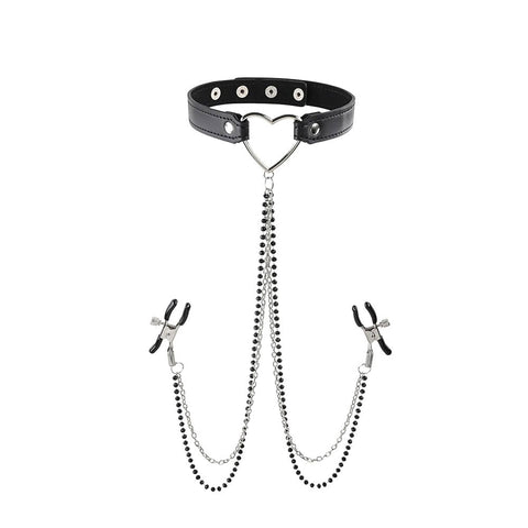 Sex & Mischief Amor Adjustable Collar with Nipple Clamps – Erotic Clothing > Sex Toys > Nipple Clips