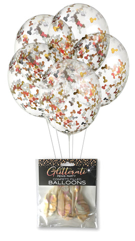 Glitterati Penis Confetti Balloons 5 Pack for Hens Party and Celebrations Party Supplies