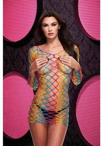 Rainbow Fishnet Mini Dress Lingerie One Size Flirty Wear Multi > Clothes > Dresses and Chemises