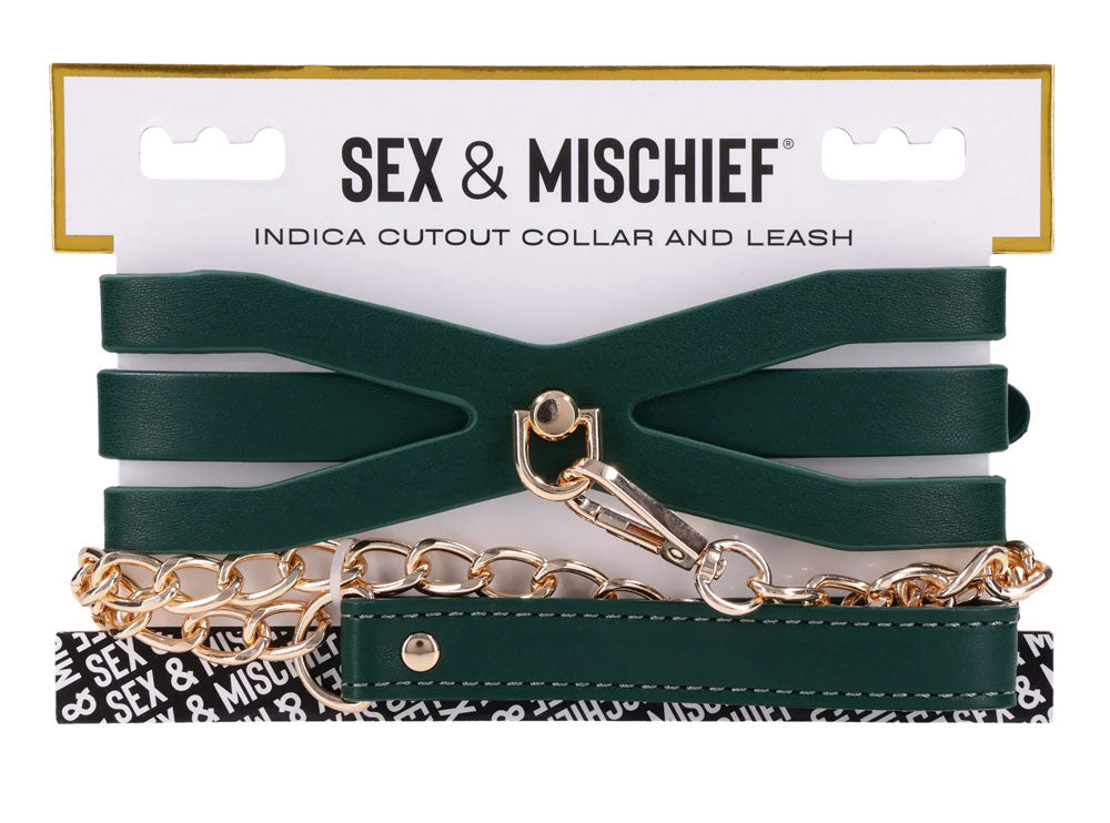 Sex & Mischief Indica Cutout Collar and Leash (Emerald Green/Gold) – Luxury Restraint Set > Bondage Gear > Collars & Leashes