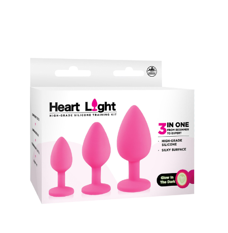 Heart Light Silicone Anal Training Kit Pink Glow in the Dark Flexible Sizes Small Medium Large Default Title > Anal Range > Butt Plug Kits