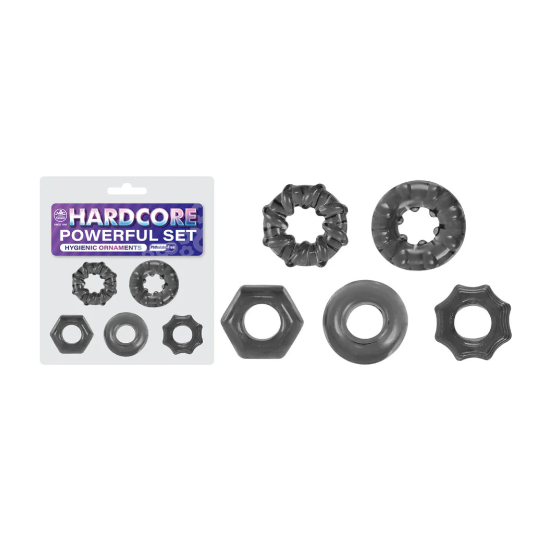 Hardcore Powerful Cock Ring Set of 5 in Smoke Color Clear COCK RING Set
