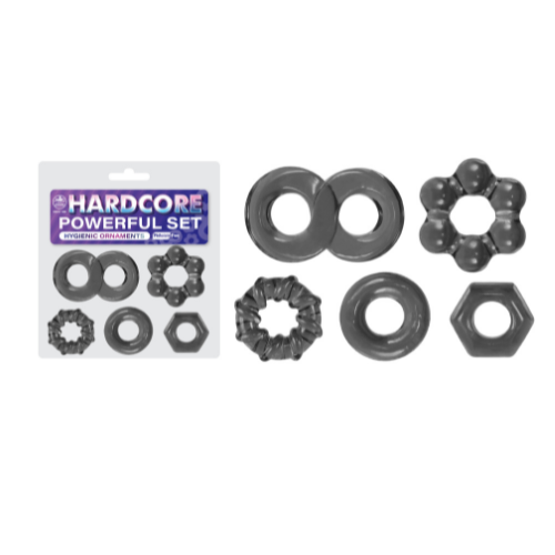 Hardcore Powerful Advanced Cock Ring Set of 5 in Smoke Clear COCK RING Set