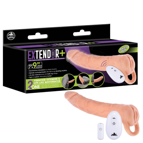 Extendor+ 9 Inch Flesh Sleeve (Wireless Remote Control) – Vibrating Penis Extender Sleeve and Vagina Stroker Masturbator Default Title > Sex Toys For Men > Penis Sleeves Main image