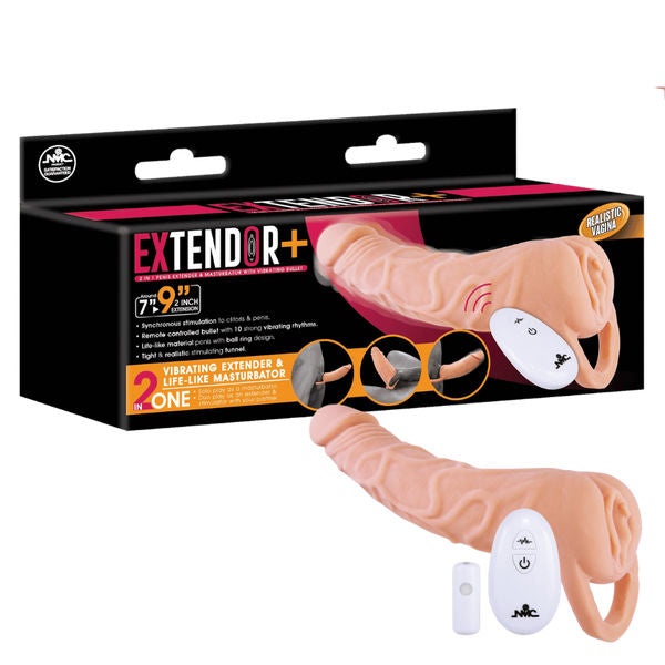 Extendor+ 9 Inch Flesh Extension Sleeve – Vibrating Penis Extender Sleeve with Wireless Remote Control Default Title > Sex Toys For Men > Penis Sleeves Main image
