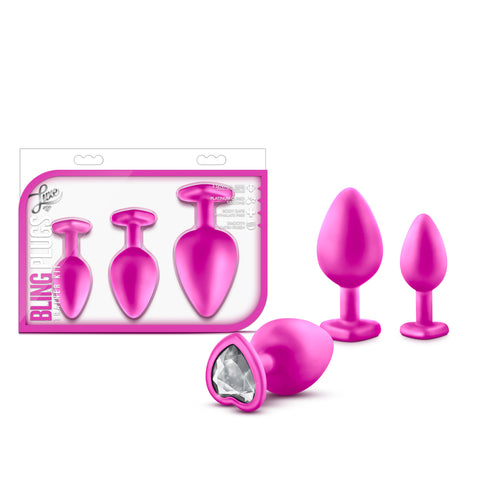 Luxe Bling Plugs Training Kit Pink With White Gems 3 Sizes > Anal Range > Butt Plug Kits