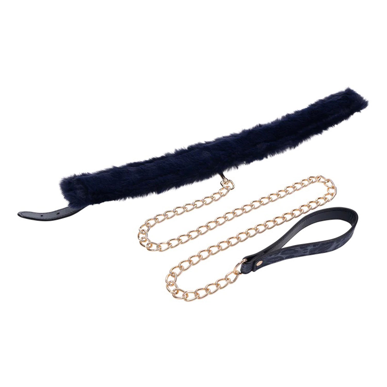 Sex & Mischief Cougar Fur Collar and Leash Set Navy and Gold Furry Restraint with Adjustable Collar and Chain Leash > Bondage Gear > Restraints