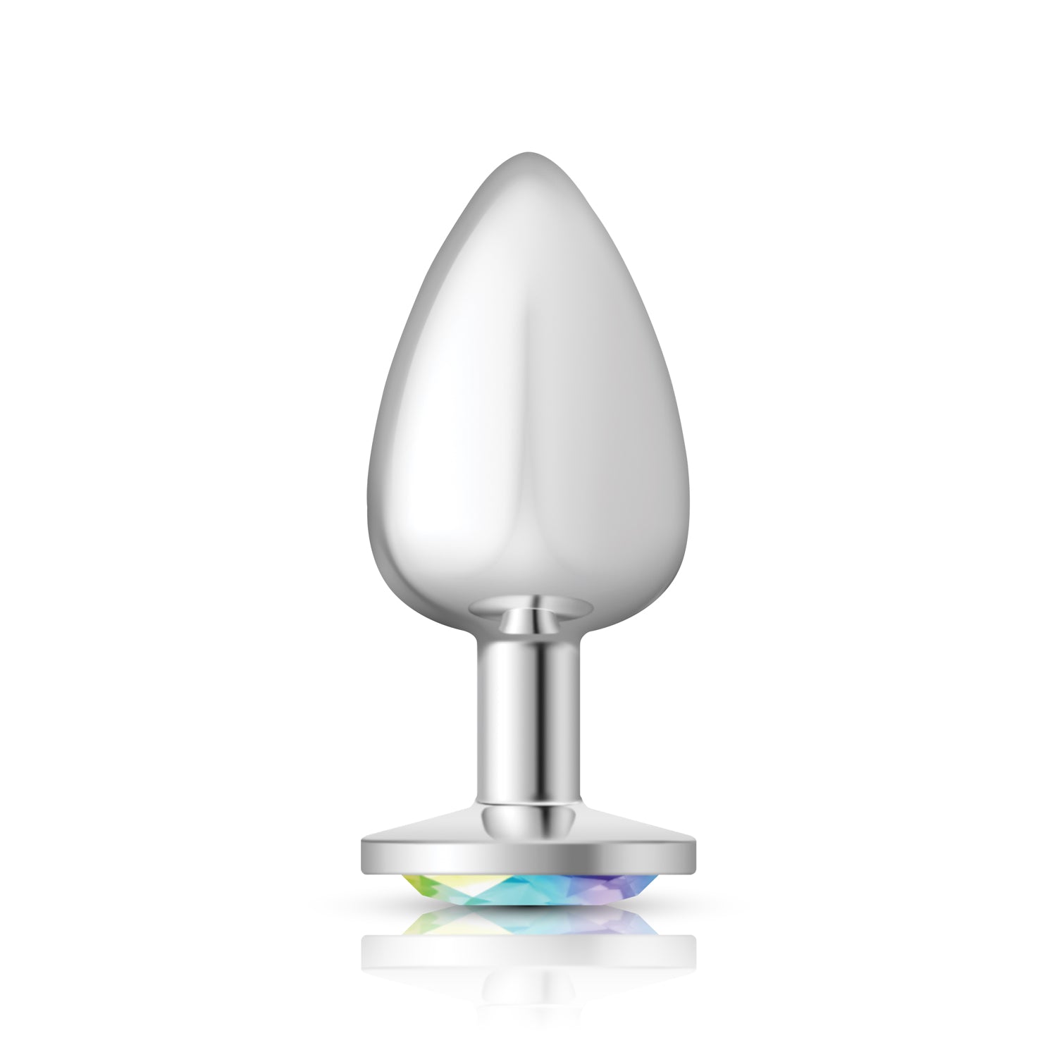 Cheeky Charms Silver Round Butt Plug with Clear Iridescent Jewel Large > Anal Range > Jewel Butt Plugs