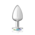 Cheeky Charms Silver Round Butt Plug with Clear Iridescent Jewel Large > Anal Range > Jewel Butt Plugs