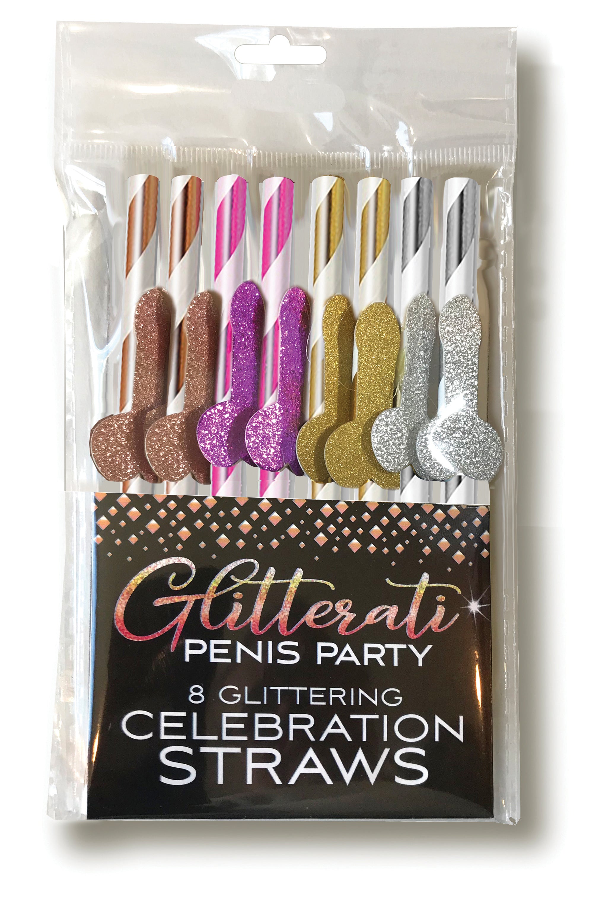 Glitterati Penis Celebration Straws 8 Pack – Glitter Party Straws Set Coloured > Novelties > Gag Gifts