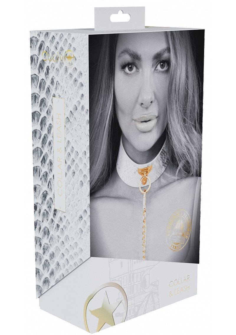 Ouch Florence Collection PU Leather Collar with Leash Set - White > Bondage Gear > Collars & Leashes
