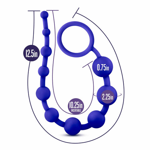Luxe Silicone 10 Beads Indigo Anal Toy 12.5 Inch Length