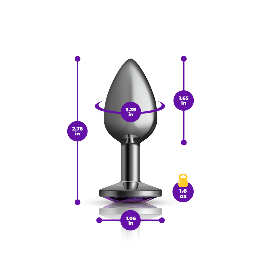 Cheeky Charms Gunmetal Round Butt Plug with Purple Jewel Small (6.78cm) > Anal Range > Jewel Butt Plugs