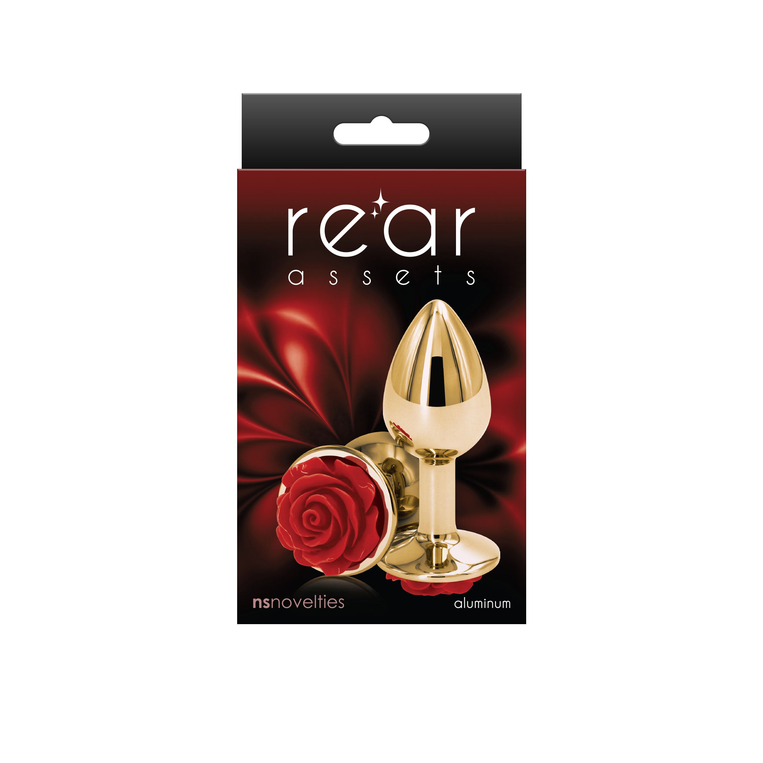 Rear Assets Rose Small Gold Butt Plug 7.6 cm with Red Rose Base Secondary image