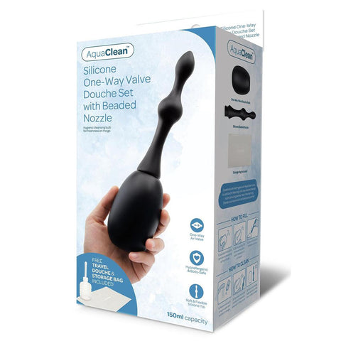 AquaClean Silicone One-Way Valve Douche Set with Beaded Nozzle Black Douches