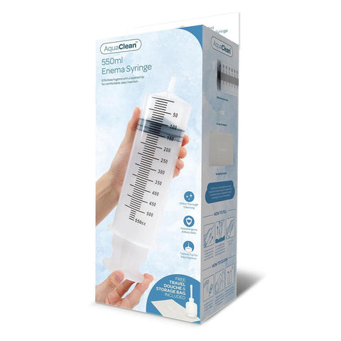 AquaClean 550ml Enema Syringe with Free Travel Douche 550ml Clear Douches
