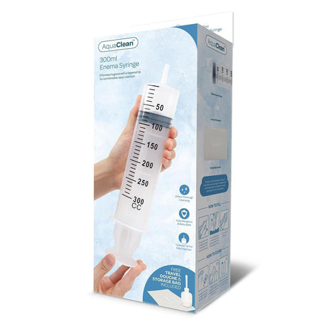 AquaClean 300ml Enema Syringe with 150ml Travel Douche Included Clear Douches