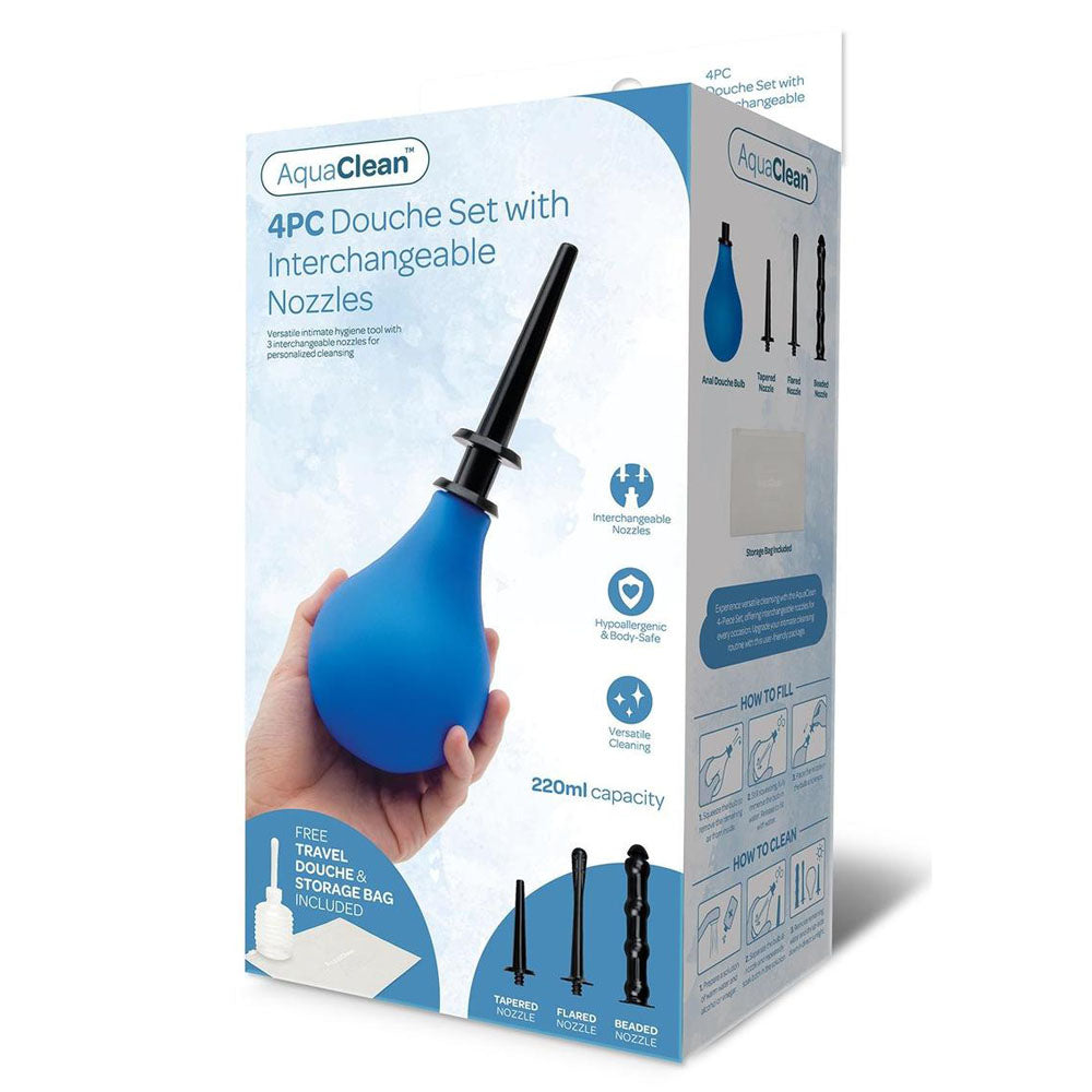 AquaClean 4-Piece Douche Set With Travel Douche Included – 220ml Capacity Blue > Essentials > Douches