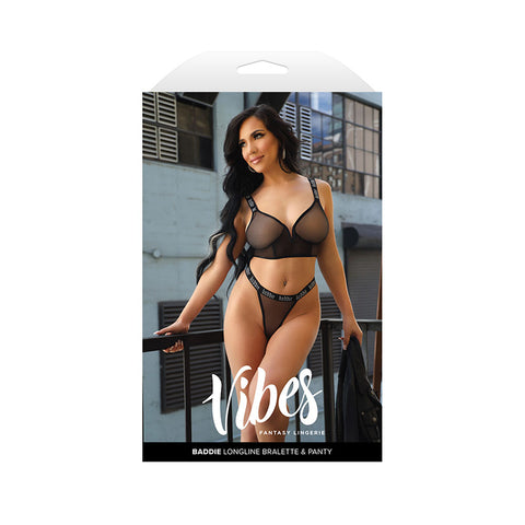 Vibes Baddie Longline Bralette and Panty Set for Women Lingerie Sets