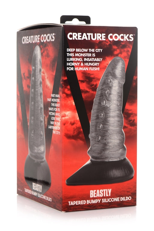 Creature Cocks Beastly Tapered Bumpy Silicone Dildo with Suction Cup Base Silver Fantasy Dongs
